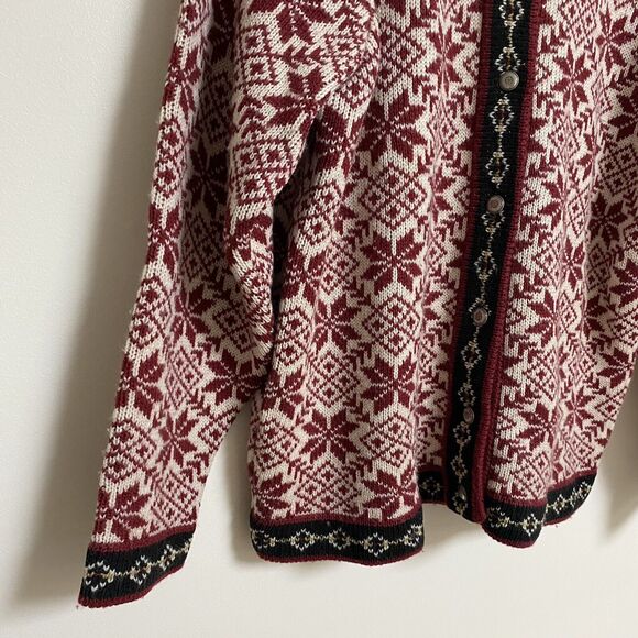 Vintage Woolrich Womens Sz M Wool Blend Cardigan Nordic Snowflake Pewter Buttons - Picture 4 of 9